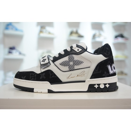 Louis Vuitton Trainer, Leather, Calfskin, Black and White, 1A9ZB0